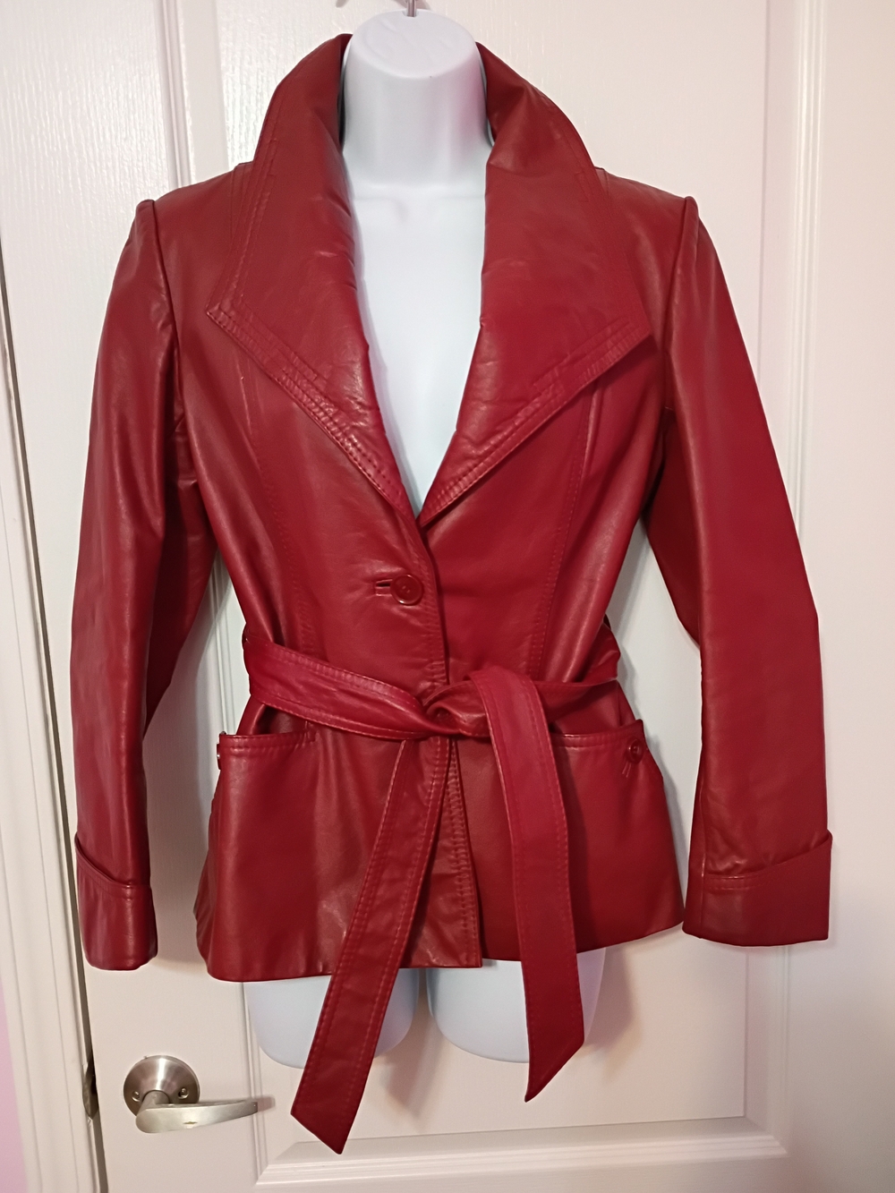Vintage Women's Red Leather Belted Jacket